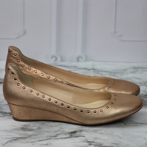 rose gold studded wedges